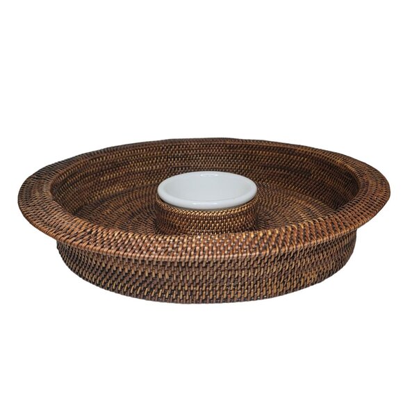 Williams-Sonoma Woven Chip & Dip Serving Tray With Ceramic Bowl - Picture 2 of 7